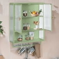 thumbnail image 1 of 23.62" Wall Cabinet with 2 Glass Doors, Metal Hanging Cabinet with Rack, Open Shelf and Two-tier Enclosed Storage, Storage Cabinet Medicine Cabinet for Bathroom Kitchen, Green, 1 of 9