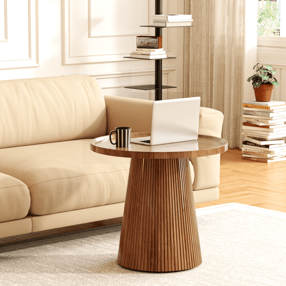 LinkRomat 23.62" Walnut Round Coffee Table, Modern Walnut Finish Small Coffee Table for Living Room, Sofa, Bedroom or Balcony