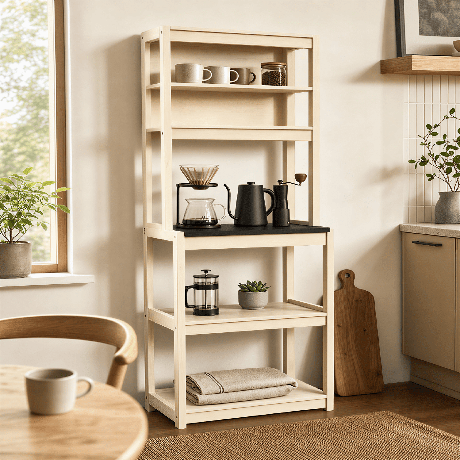 23.62" White & Black 5-Tier Bakers Rack, Multipurpose Kitchen Storage Shelf, Microwave Stand & Coffee Bar with Adjustable Shelves