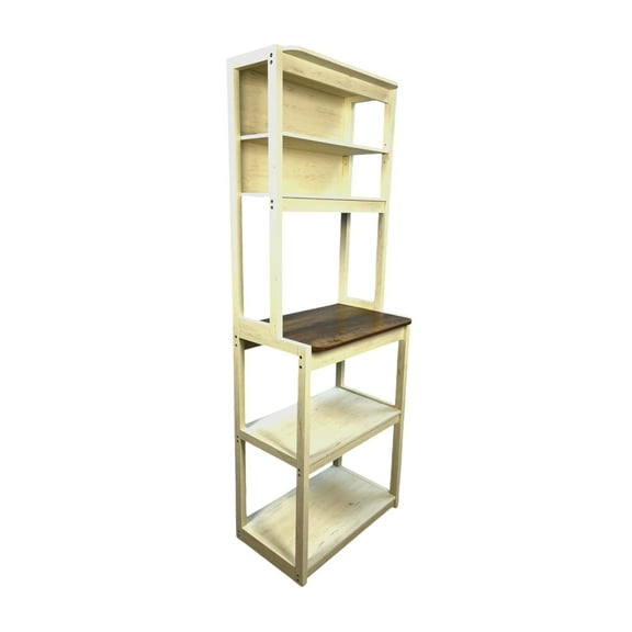 23.62" White and Rustic Brown color 5-Tier Bakers Rack for Kitchen with Storage, Coffee Bar, Kitchen Shelves, Microwave Stand