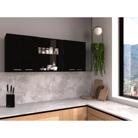 23.62 in High Black Wall Cabinet with Built - in Dish Rack | In Open - Concept Kitchens, Blends Well