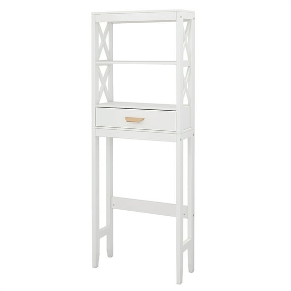 23.62 in. W. x 7.87 in. D x 64.96 in. H White Wood Linen Cabinet with 2 Open Shelves