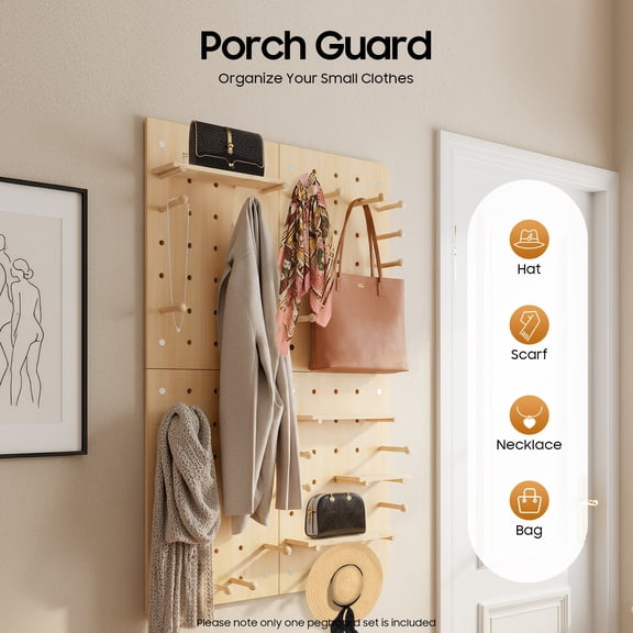 23.62" x 15.75" Modular Wooden Pegboard Wall Organizer Kit with Accessories, Wall Mounted DIY Pegboard Panels for Garage Tool Storage, Kitchen Organization & Small Plants Display