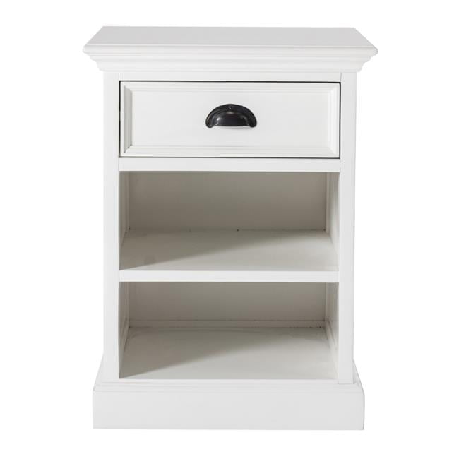 Classic White Mahogany Nightstand with Drawer and Open Shelves