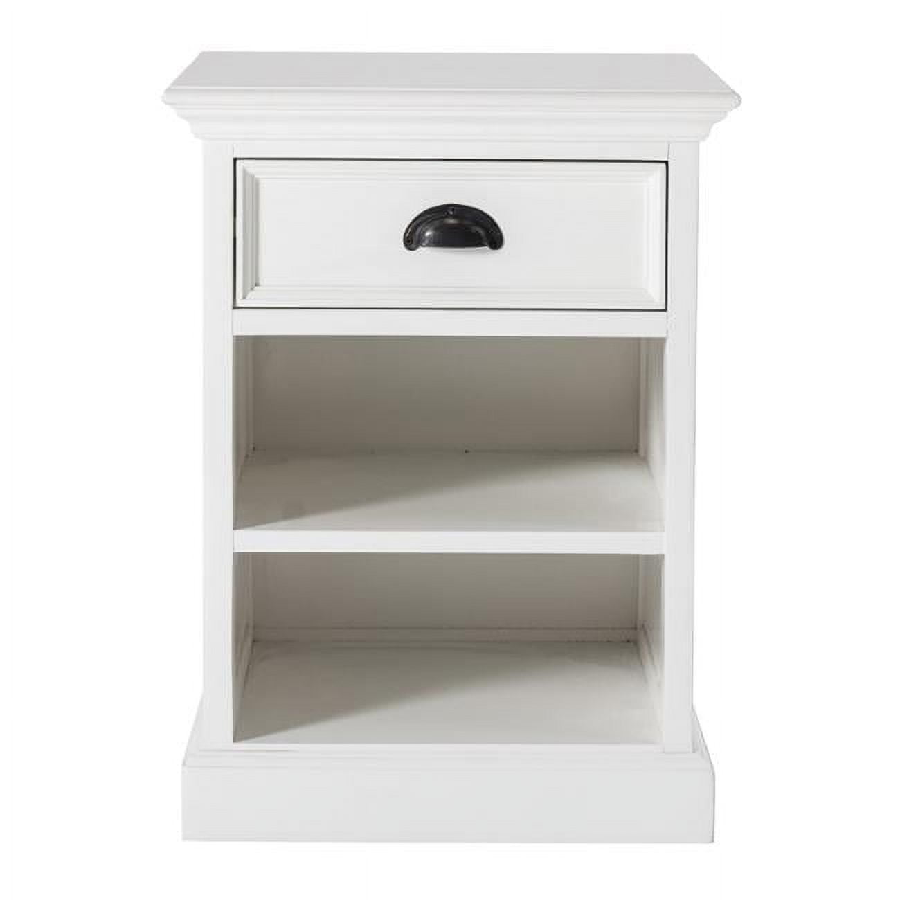 Classic White Mahogany Nightstand with Drawer and Open Shelves