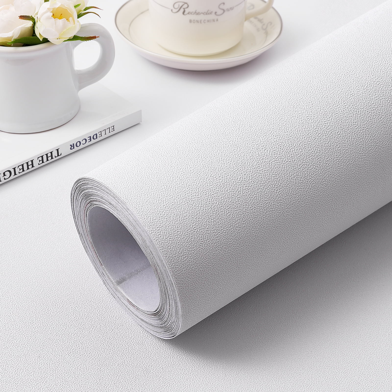 UMIGGEE 23.62" x118" White Wallpaper Peel and Stick Wallpaper for Furniture Surfaces Wall Cabinets Countertops Covers Kitchen, Self Adhesive Removable Texture Contact Paper for Home Decoration
