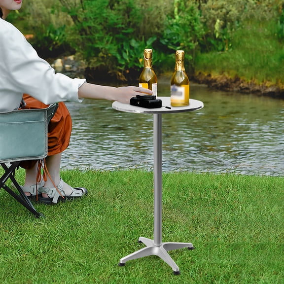 23.62In Round Foldable Bistro Table 201 Stainless Steel Top Space Outdoor Patio Cafe Table