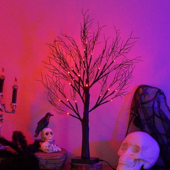 23.62in Black Bare Branch LED Halloween Tree Light USB Powered Mini Twig Table Lamp Gothic Fall Mantel Seasonal Decor