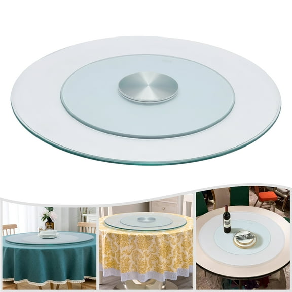 23.62in Round Lazy Susan Turntable, Tempered Glass Rotating Tray Serving Plate for Restaurants, Parties
