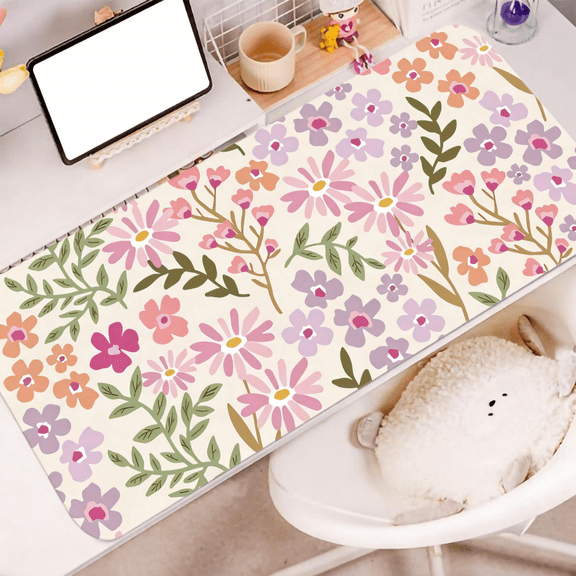 23.62x11.81 Inch Large Floral Mouse Pad, Stitched Edge Washable Cloth Mousepad with Non-Slip Rubber Base for Computer Laptop Desk