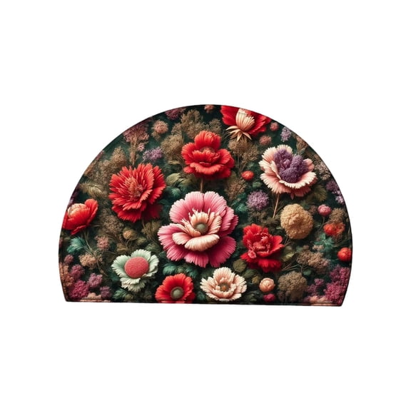 23.62x15.75in Bohemian Flower Half Round Doormat,Boho Floral Washable Semi Circle Area Rug,Non Slip Absorbent Half Moon Rug for Indoor Outdoor Bathroom Kitchen Patio Fireplace Hearth Floor Mat