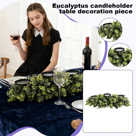 23.6In Eucalyptus Candlestick Table, Simulation Flower Decoration, Living Room Fireplace Ornament, Small Fresh Decor, Faux Greenery Centerpiece for Dining Room Mantel Display Set