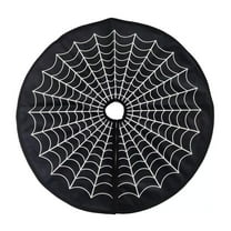 23.6Inch Halloween Spider Web Christmas Tree Skirt, Large Round Black Spider Web Design Tree Mat for Xmas Holiday Party Decor, Indoor Outdoor Halloween Decorations for Home Office Festive Celebration