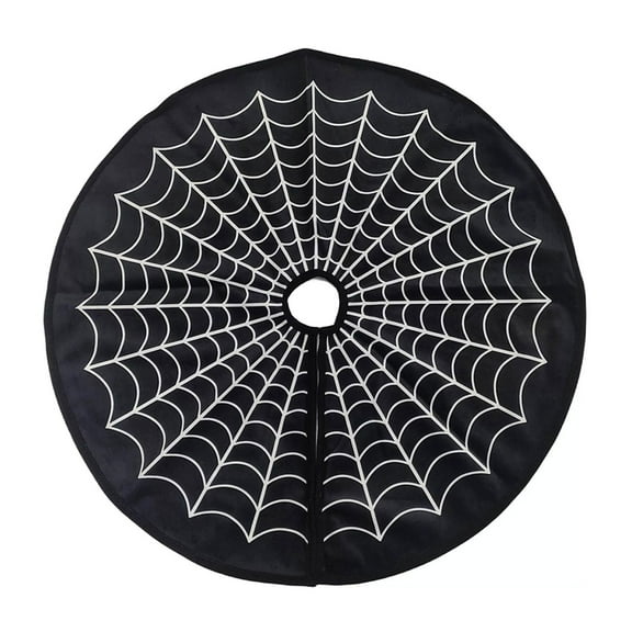 23.6Inch Spider Web Tree Skirt Halloween Christmas, Black Cobweb Pattern Tree Base Cover Mat for Holiday Party Decorations, Indoor Outdoor Xmas Halloween Home Decor Festive Ornament