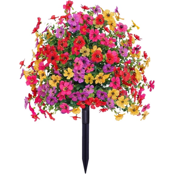 23.6in Artificial Violet Ball Topiary Trees with Ground Spikes,Artificial Boxwood Topiary Ball Trees,Fade Resistant Artificial Shrubs Tree for Indoor Outdoor Front Porch Decor (Multicolour, 1 PC)