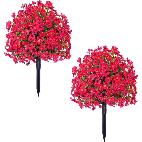 23.6in Artificial Violet Ball Topiary Trees with Ground Spikes Faux Boxwood Topiary Ball Trees Realistic Faux Artificial Shrubs Tree Bushes Plants for Indoor Outdoor Front Porch Decor (Hotpink, 2pc)