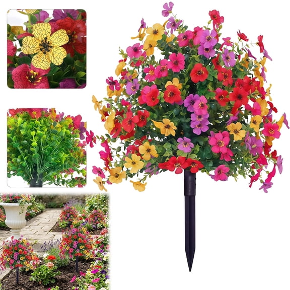 23.6in Artificial Violets,The Flowers Have A Diameter of 1.57 Inches and Come with Ground Stakes; They Are UV-resistant and Waterproof, Suitable for Both Indoor and Outdoor Use.