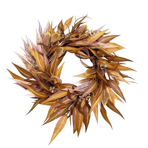 23.6in Fall Festive Wreath, Thanksgiving Pumpkin and Eucalyptus Leaf Garland, Seasonal Front Door Decoration, Harvest Time Wall Ornament