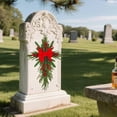 thumbnail image 1 of 23.6in Grave Cemetery Flower Decoration – Artificial Memorial Tombstone Wreath with Bow, Red Green Plastic Floral Arrangement for Funeral, Grave Site, Memorial, Indoor/Outdoor Tribute, 1 of 5