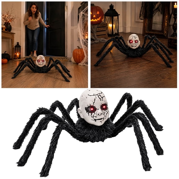 23.6in Halloween Animated Ghost Face Spider Decoration Outdoor