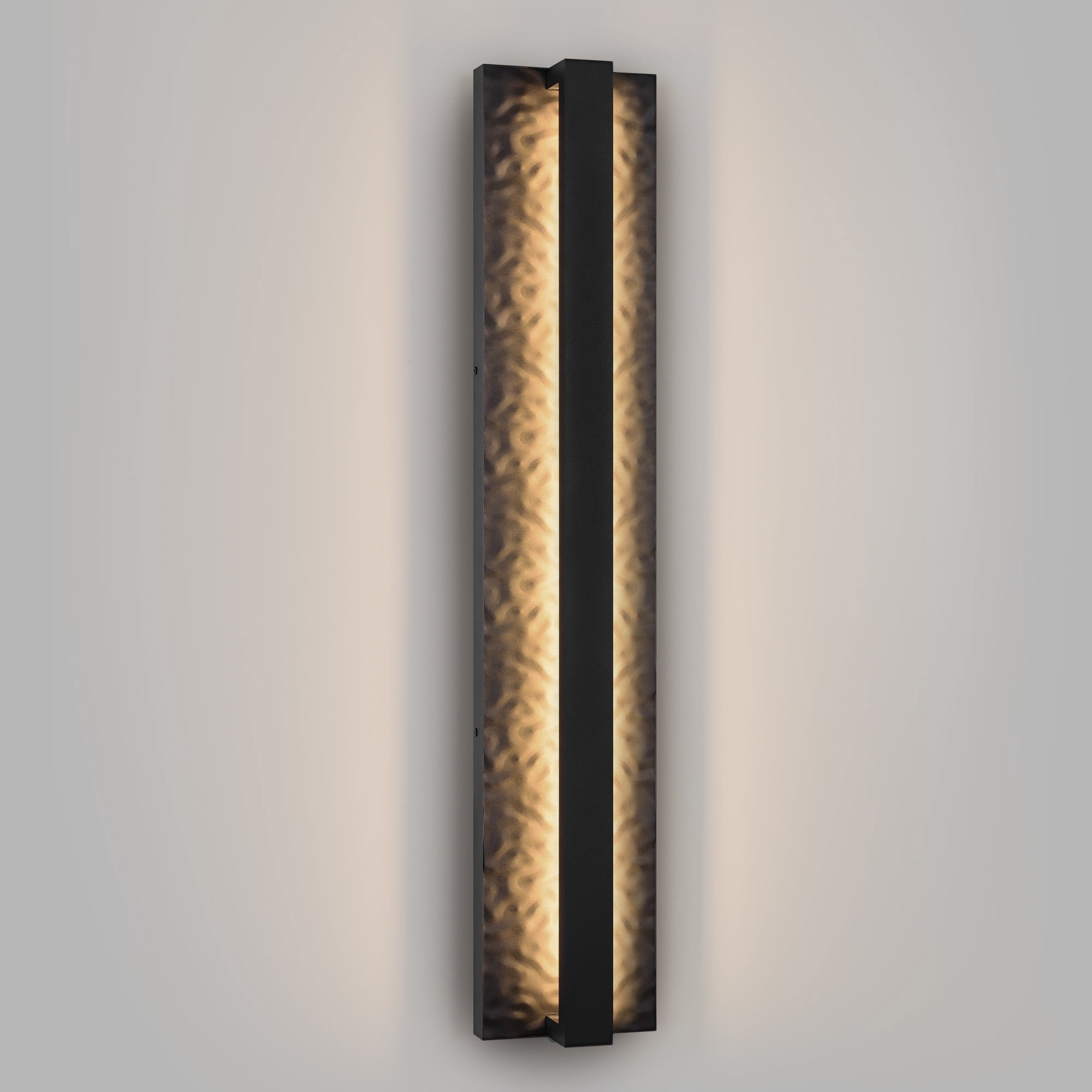 23.6in Long Outdoor Modern LED Wall Lights, Hammered Wrought Iron and Aluminum, 3000K Linear Exterior Lighting Fixtures Wall Mount Waterproof Outside Sconce for House Porch Patio Garage