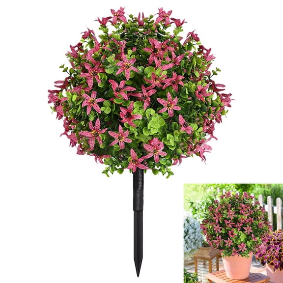 23.6in Oncidium Orchid Artificial Topiary Ball, Fall Topiary with Ground Spike, UV Resistant Fall Leaves Flowers Greenery Shrub Fake Plants Fall Decorations for Home for Garden Porch Outdoor Decor E