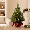 thumbnail image 1 of 23.6in Pre-Lit Tabletop Christmas Tree with Warm LED Lights,Artificial Pine Ornament with Red Velvet Base for Home Office Holiday Decor, 1 of 7