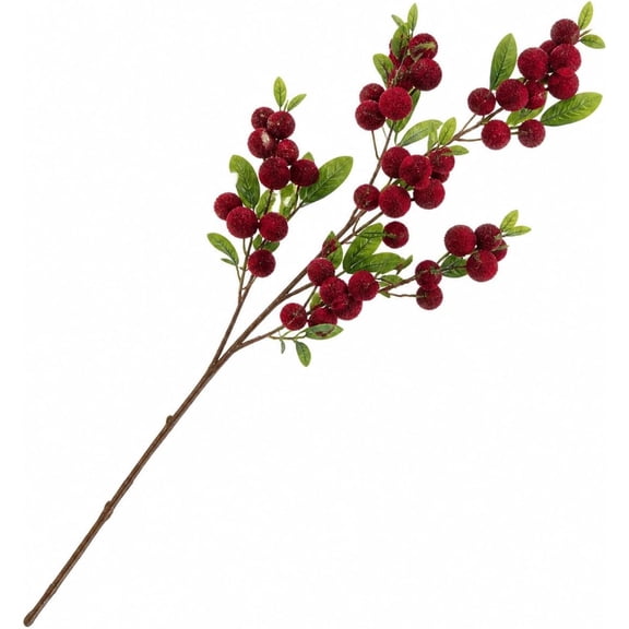 23.6inch/60cm Artificial Bayberry Stems, Faux Red Berry Branches with Green Leaves, Decorative Floral Picks for Vase Filler and Table Centerpiece,1pc