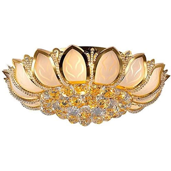 23.6inch Crystal Chandelier 7-Light Modern Crystal Gold Ceiling Light Lotus Shaped with Remote Control, Elegant Petal Chandelier Light Fixture for Dining Room Bedroom Entryway$$Tools & Hardware Other