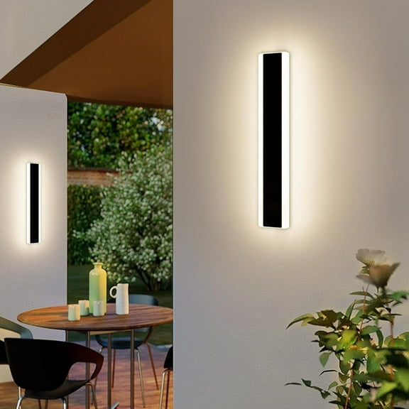 23.6inch Modern Outdoor Wall Light 3000K Warm White Linear Outdoor Wall Sconce Waterproof IP65 Acrylic Panel Black LED Long Outdoor Lights