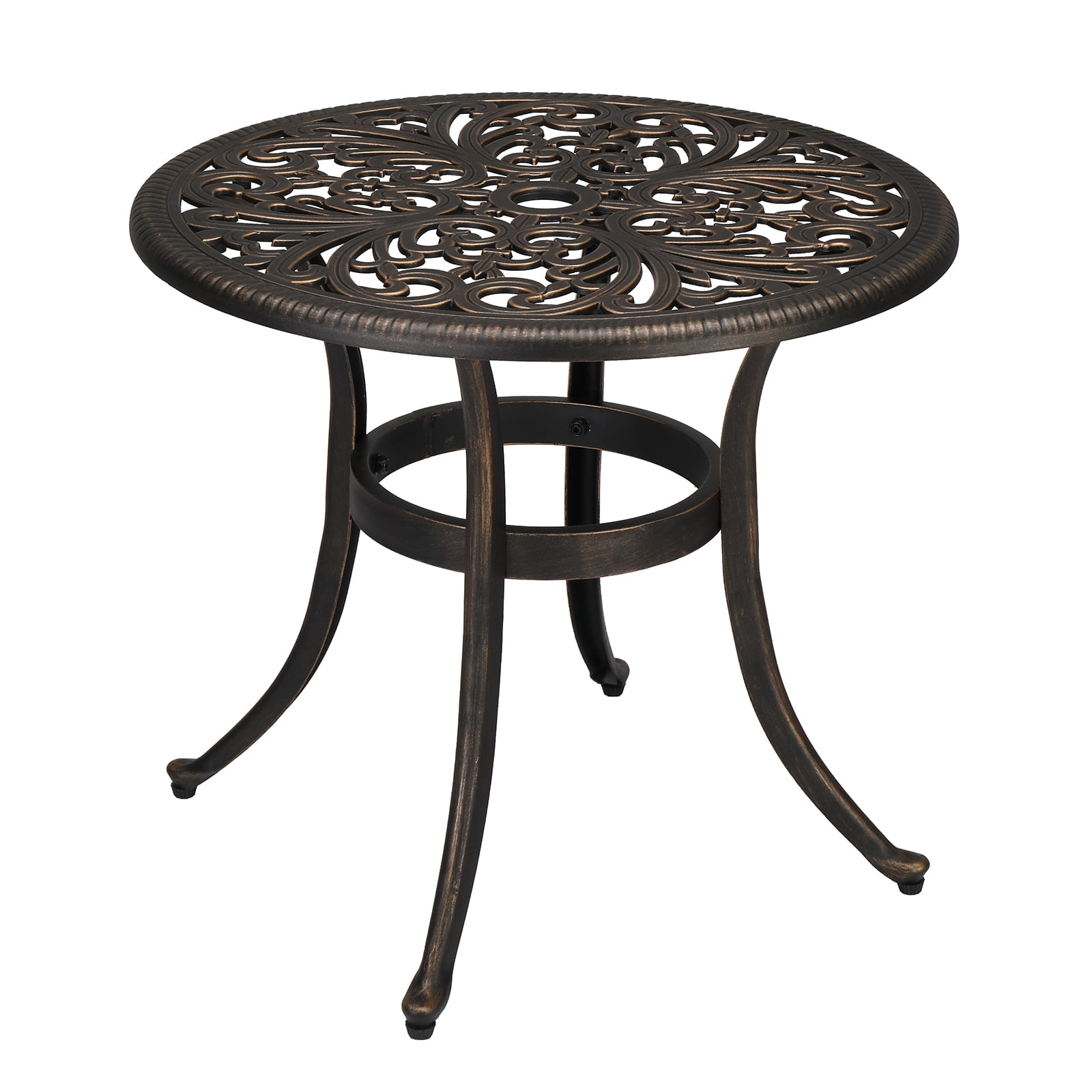 23.6inch Outdoor Cast Aluminum Round Dining Table with 2" Umbrella Hole