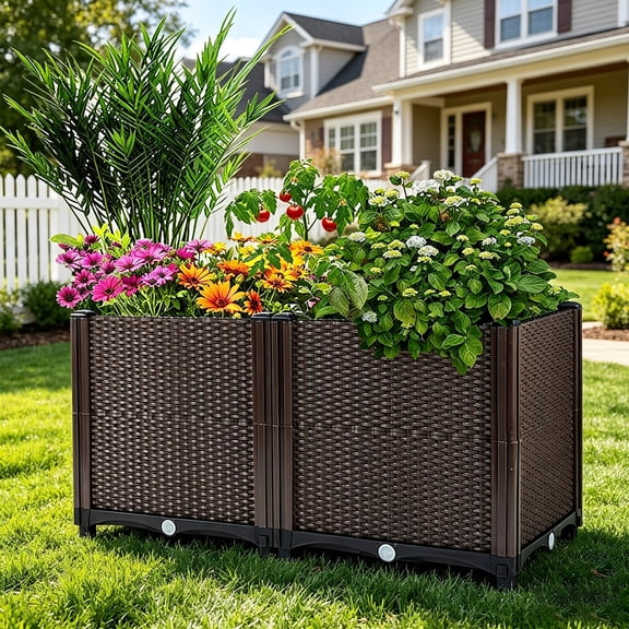 23.6x11.8x13.8in Garden Bed  Plant Growth Box Self-watering System Patio Balcony Flowers Vegetables Tomato Herbs