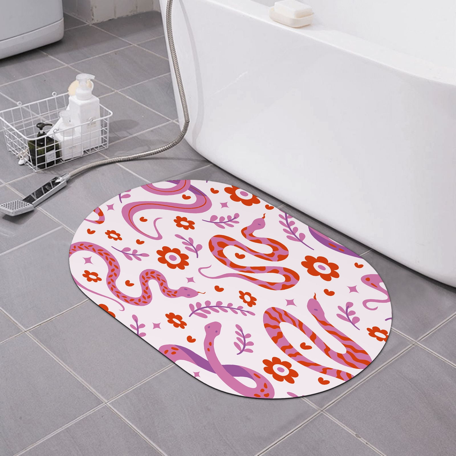 23.6x15.7 in Diatomaceous Earth Bath Rugs Cute Snake And Botanical