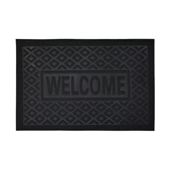 23.6x15.7-inch 3D Embossed Welcome Mat | Non-Slip PVC Door Mat Heavy Duty Scratch-Resistant Indoor/Outdoor Rug (Black/Gray/Red 0.79lb)