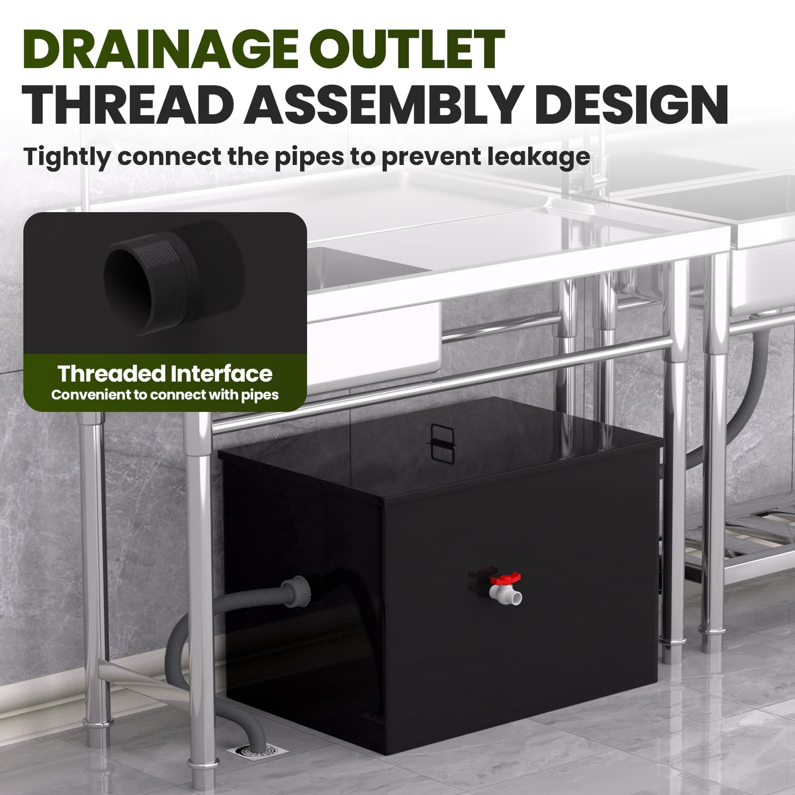 23.6x15.7x18in Grease Trap, Commercial Grease Trap with Threaded ...