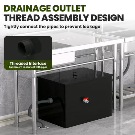 23.6x15.7x18in Grease Trap, Commercial Grease Trap with Threaded Connection, Grease Interceptor, Grease Disposal Container for Hotel Kitchens