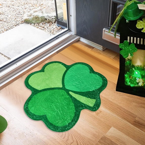 23.6x23.6in St. Patrick’s Day Shamrock Bathroom Rug – Non Slip Green Plush Mat for Bathtub, Entryway, Porch, Indoor Outdoor Irish Lucky Clover Doormat Holiday Home Decor