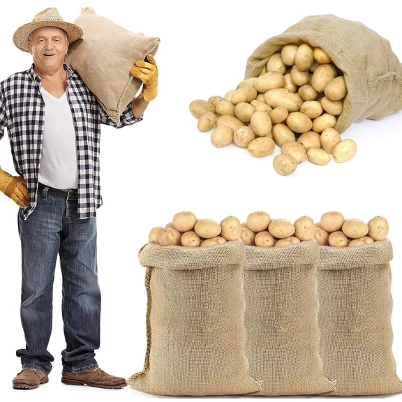 23.6x39 Inch Natural Jute Burlap Sack, 4Pcs Heavy Duty Reusable & Breathable Potato Sack Race Bags, Thickened Jute Food Storage Sacks for Harvest Storage, Field Day Games, Home Organizer, XL