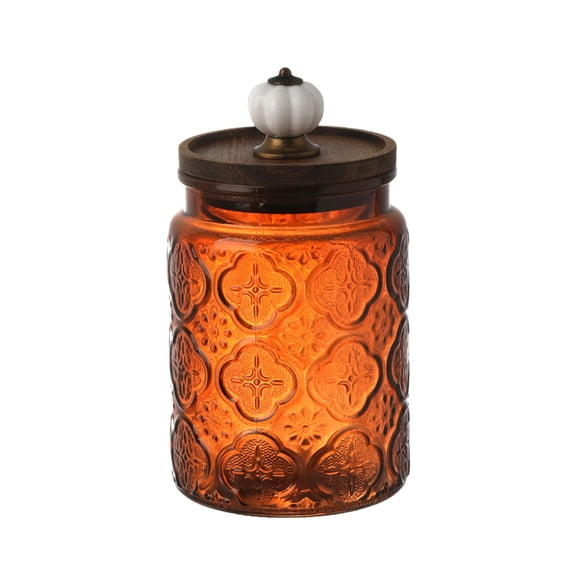 23.7 Fl oz Vintage Glass Jar with Lid, Airtight Food Storage Container, Embossed Kitchen Canister with Pumpkin Knob Lid for Sugar, Coffee, Tea, Candy, Cookies, Pasta, Cereal, Decorative Pantry Jar