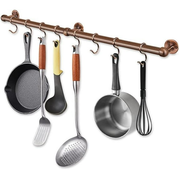 Stainless Steel Pot and Pan Hanger: 23.7 Inch Wall Mounted Hanging Pots and Pans Rack with Hooks (Antique Copper)