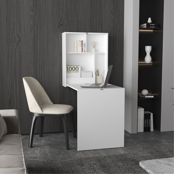 23.7" Wide 33.3" Deep White - Foldable Dining Bar Table - In Narrow Spaces - Storage on 4 Shelves