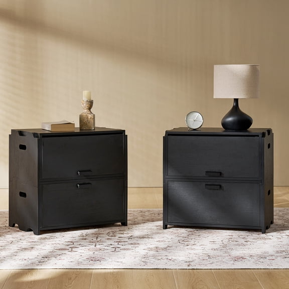 Tina's Home 23.75" Modular End Table Set of 2, Stackable Storage Cabinet, Modern Small Space Nightstand Organizer for Living Room, Black
