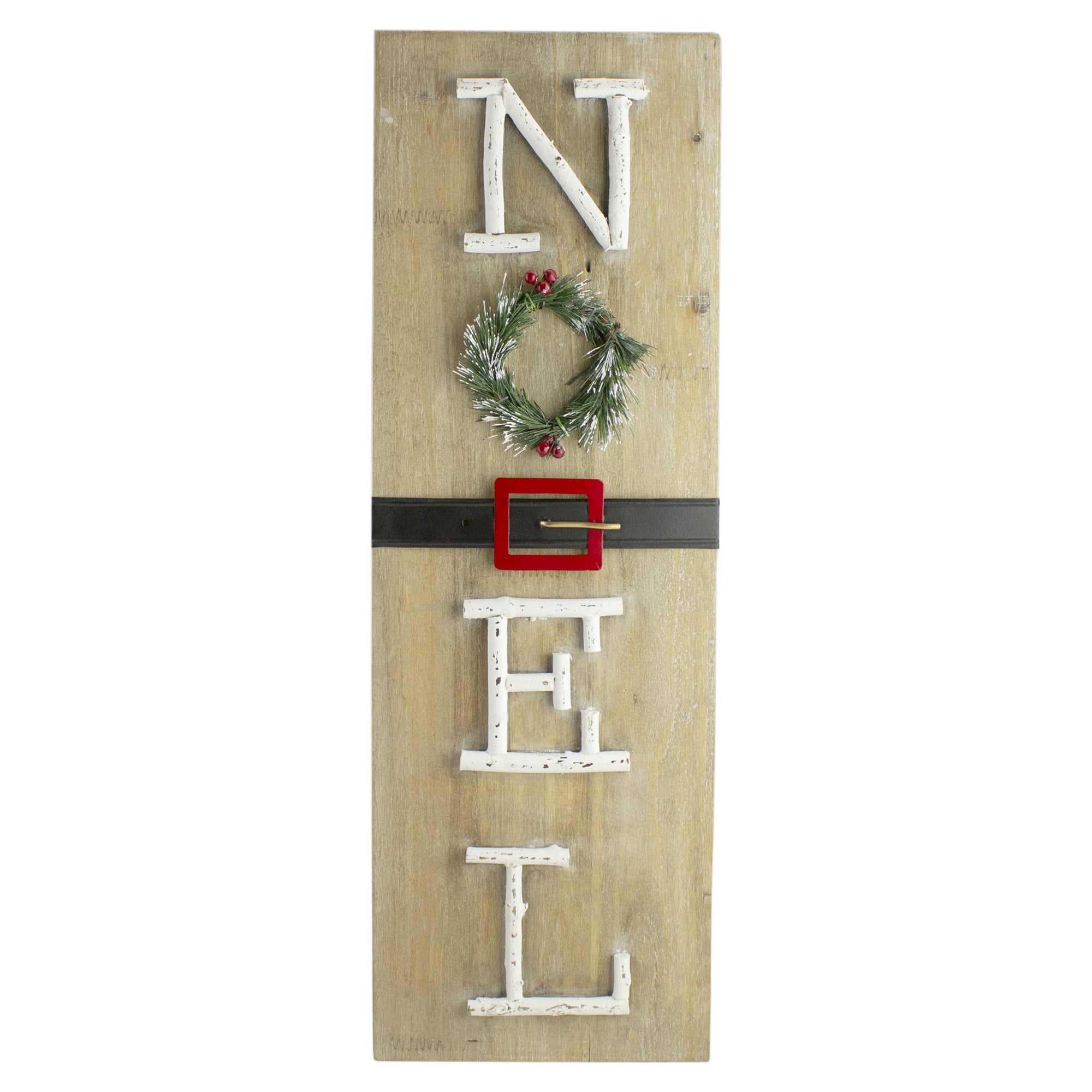23.75" Vertical Beige Wooden Noel Christmas Sign with Santa's Belt
