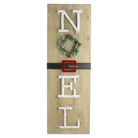 23.75" Vertical Beige Wooden Noel Christmas Sign with Santa's Belt
