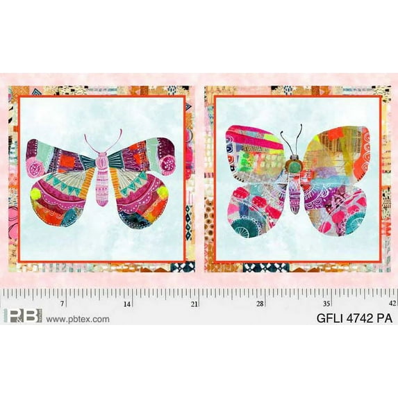 23.75" X 44" Panel Butterflies Butterfly Insects Bugs Garden Flight by Eulalia Mejia Pink Cotton Fabric Panel (GFLI-4742-PA)