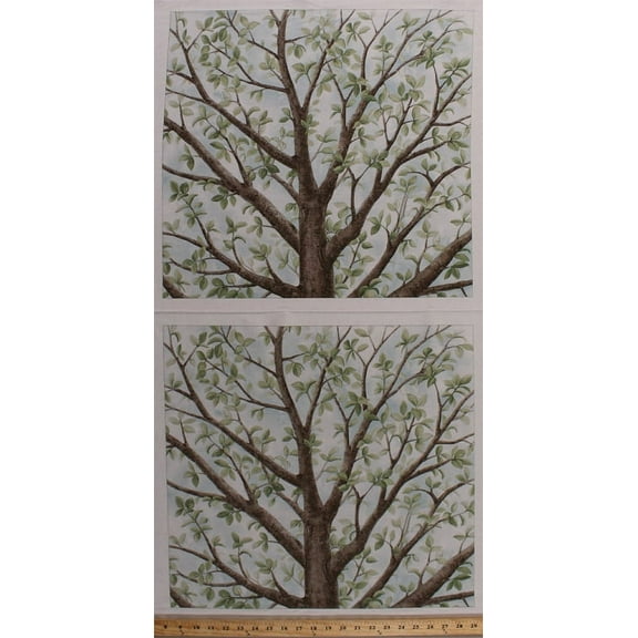 23.75" X 44" Panel Magic Tree Trees Trunk Landscape Branches Leaves Leaf Sky Nature Botanical Cotton Fabric Panel (4315-AZURE)