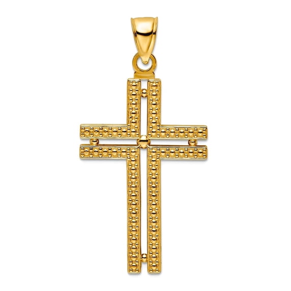 23.75mm 14k Solid Yellow Gold Polished Beaded Religious Faith Cross Pendant Necklace Pendant for Women
