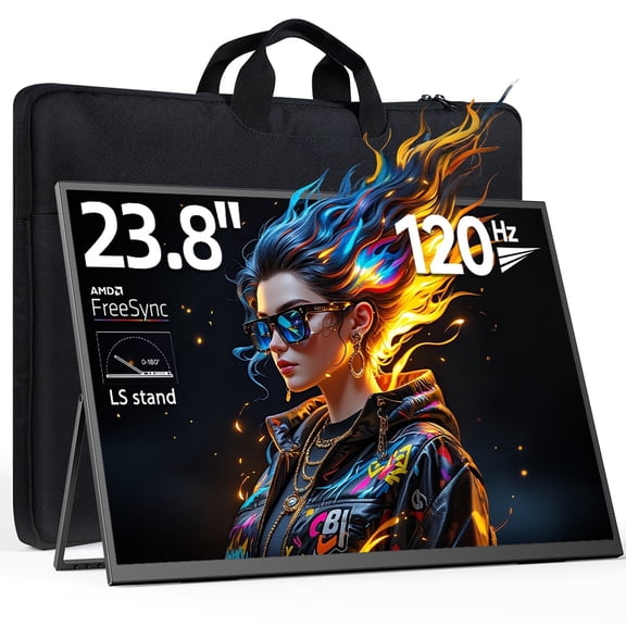23.8" 120Hz Portable Monitor QLED, 1080P FHD 100% sRGB IPS USB-C HDMI Large External Monitor, Home Gaming 2nd Screen w/180° Adjustable Kickstand for MacBook, Laptop, PC, Phone, Tablet, Switch, PS5