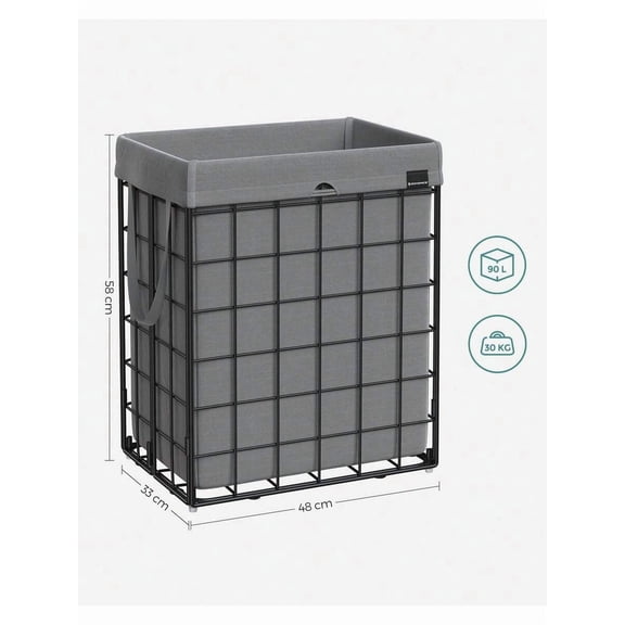 23.8 Gal. (90L) Laundry Basket, Collapsible Clothes Hamper, Removable And Washable Liner, Metal Wire Frame, For Bedroom Bathroom
