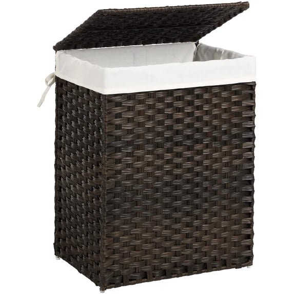23.8 Gal (90L) Laundry Hamper Laundry Basket with Lid and Handles Wicker hamper Foldable Removable Liner Bag Brown